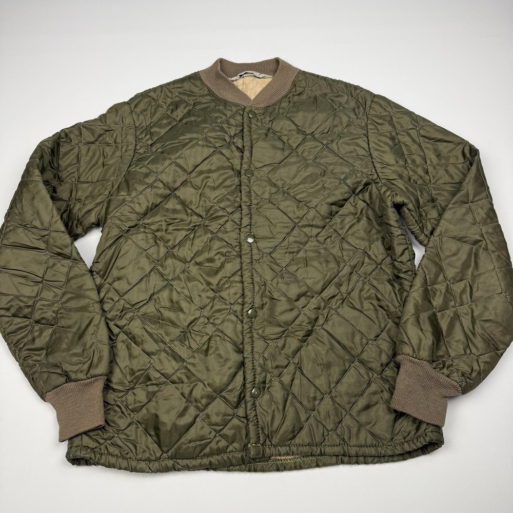 Vintage 1950's Sears Jacket Mens Medium Green Quilted Nylon Lined USA Workwear